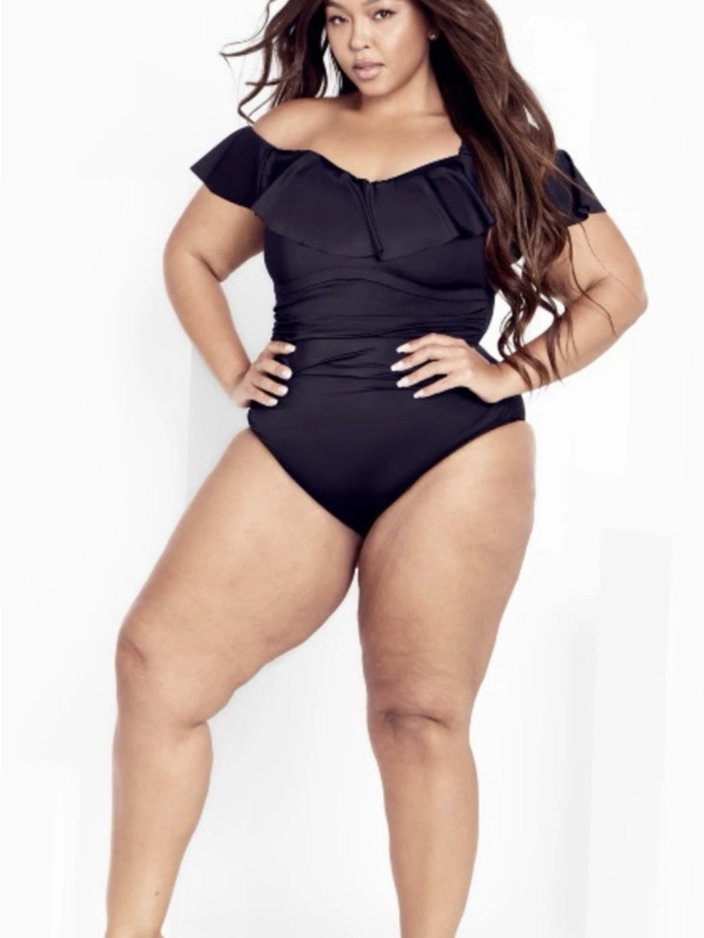 City Chic Swimsuit- NWT-
Ingrid Ruffle 1 Piece- Plus Size
14-Black- $109 Retail!